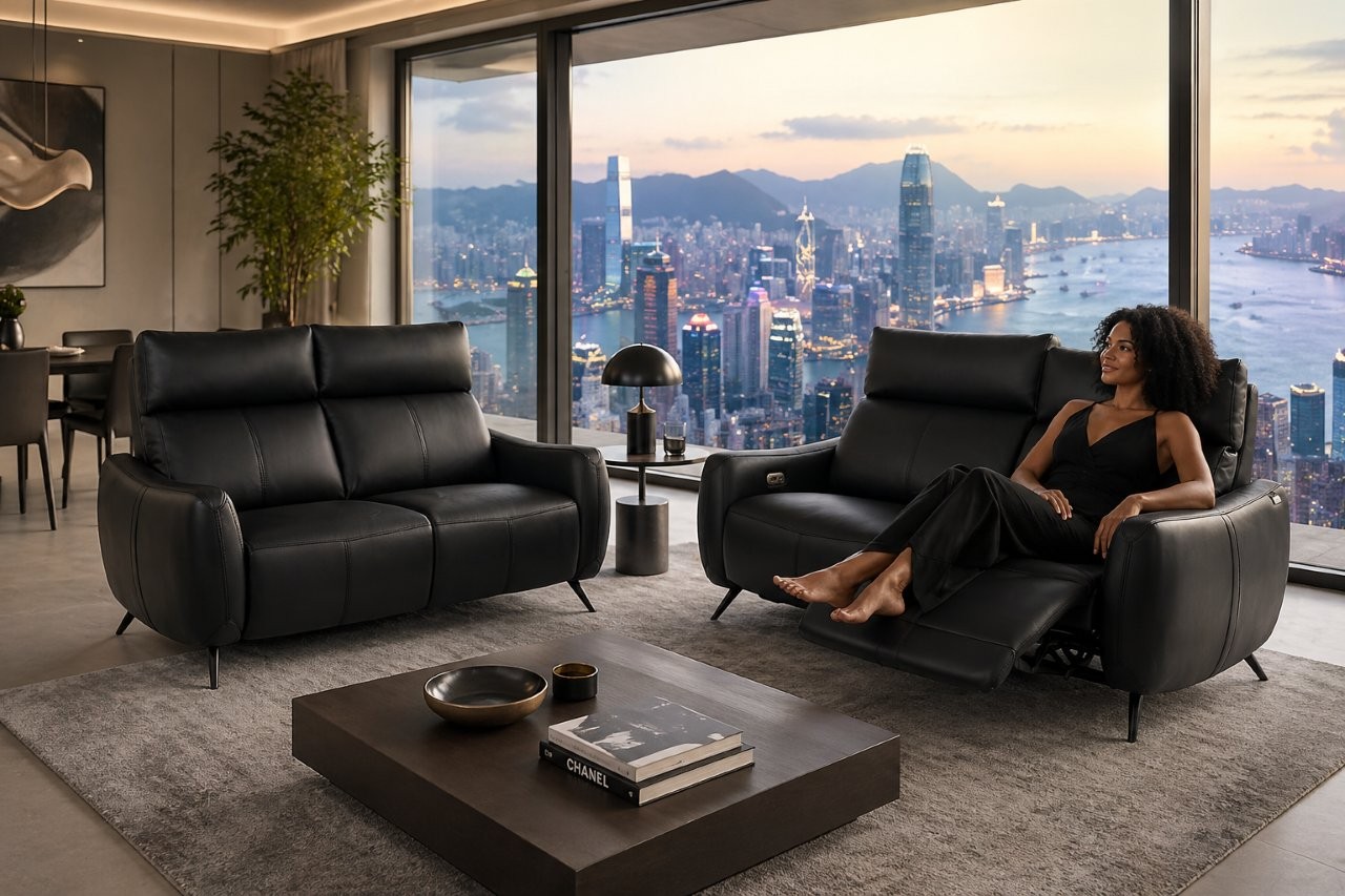 Salon Boston en cuir noir