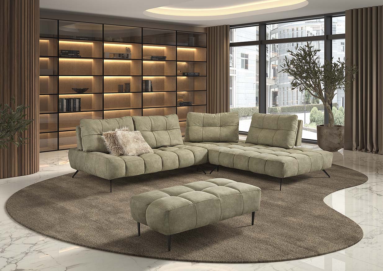 Salon Dubaï d’angle avec méridienne et pouf