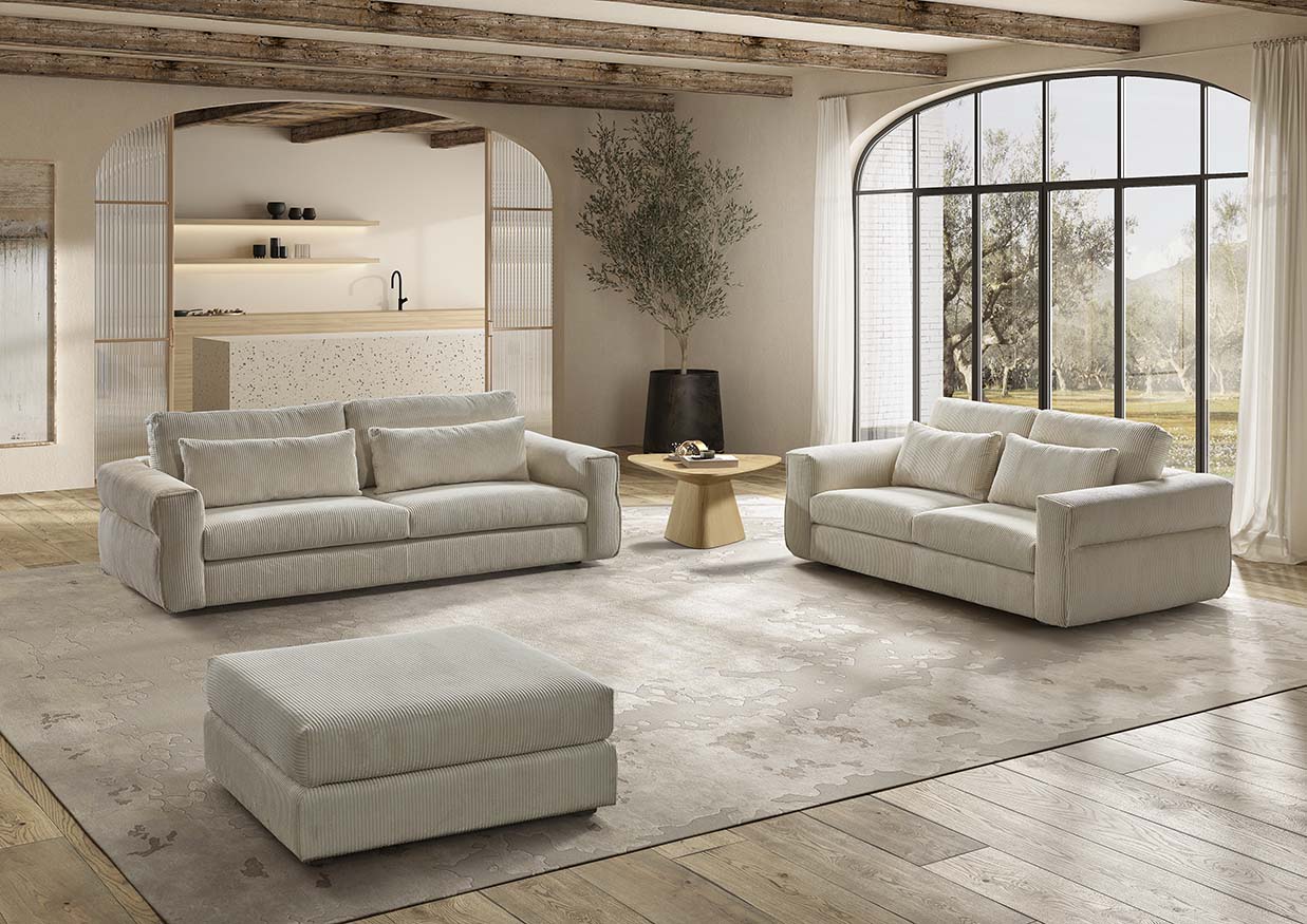 Salon Miami contemporain en tissu beige