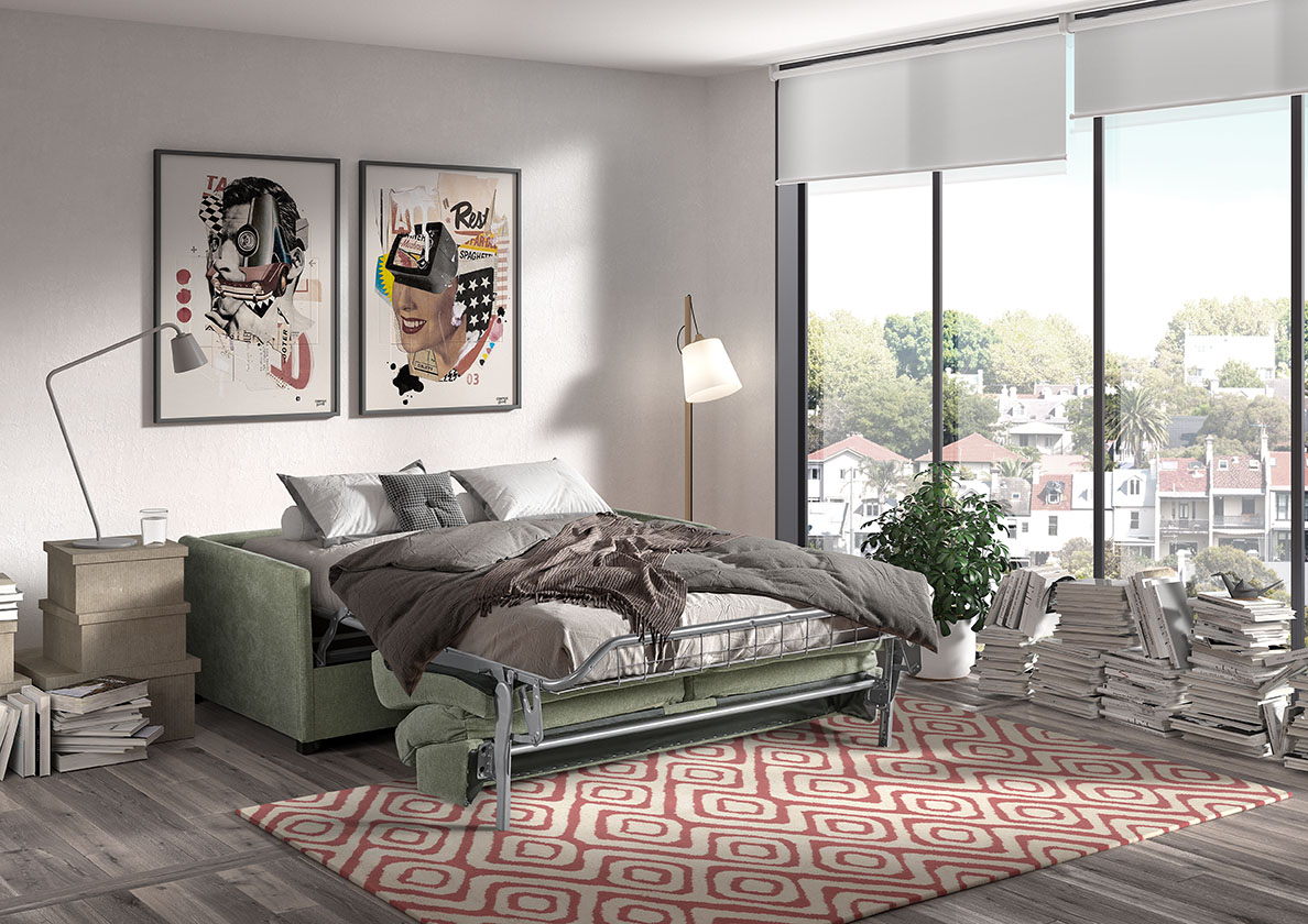 Canapé-lit Milan convertible en tissu vert eucalyptus