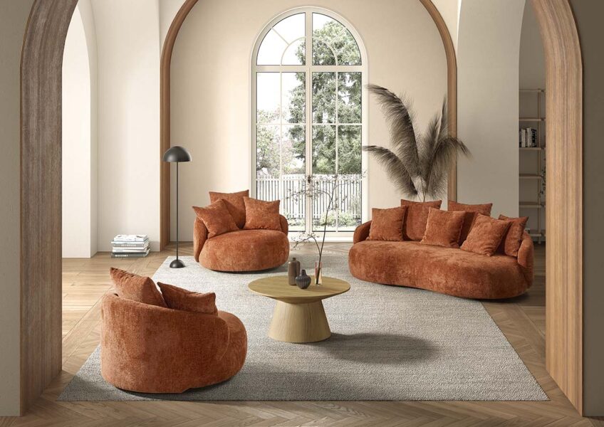 Ensemble Iris composé d’un canapé et de fauteuils pivotants